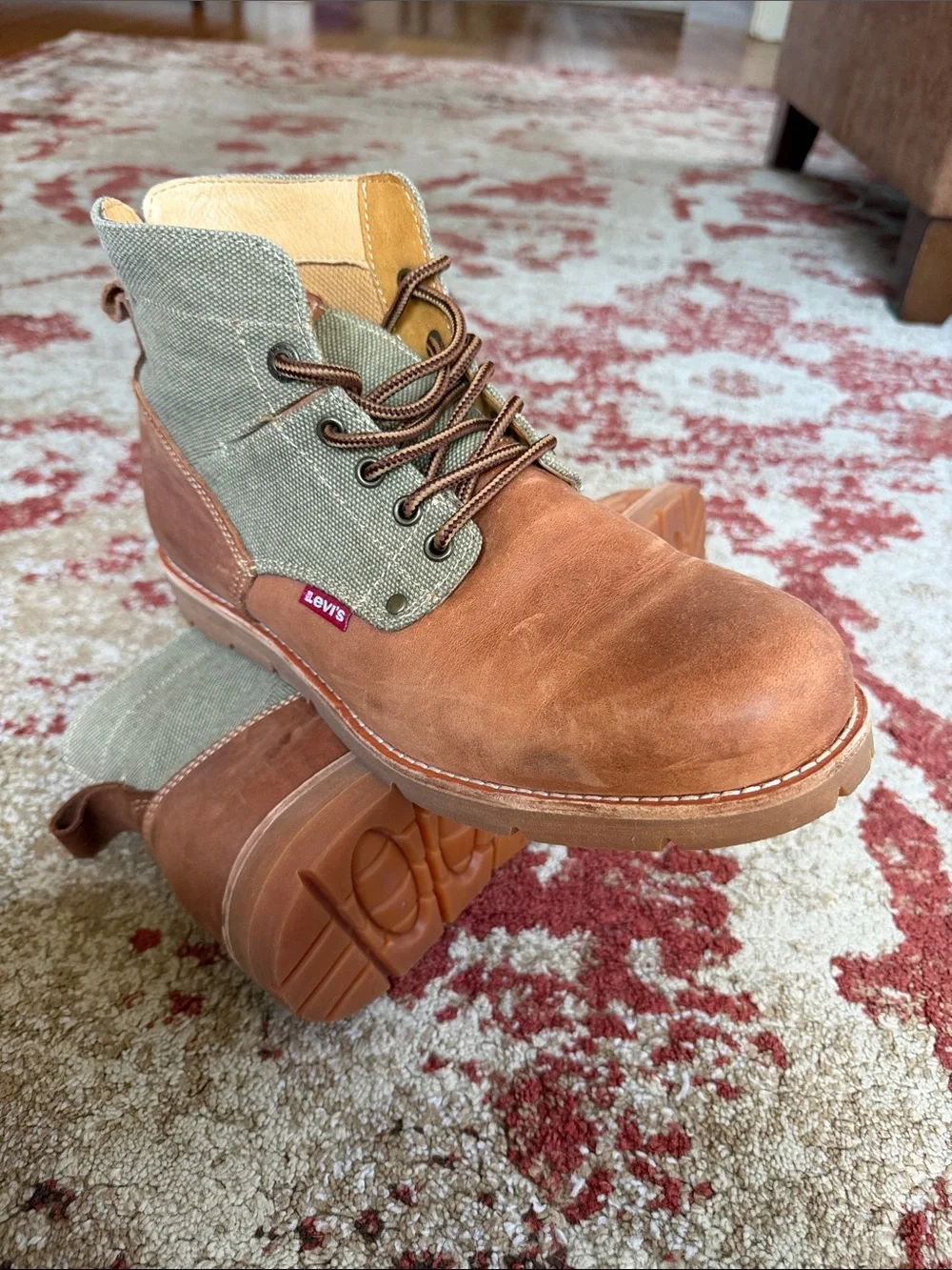 Levi's Men's Tan Leather & Olive Green Canvas Chukka Boots